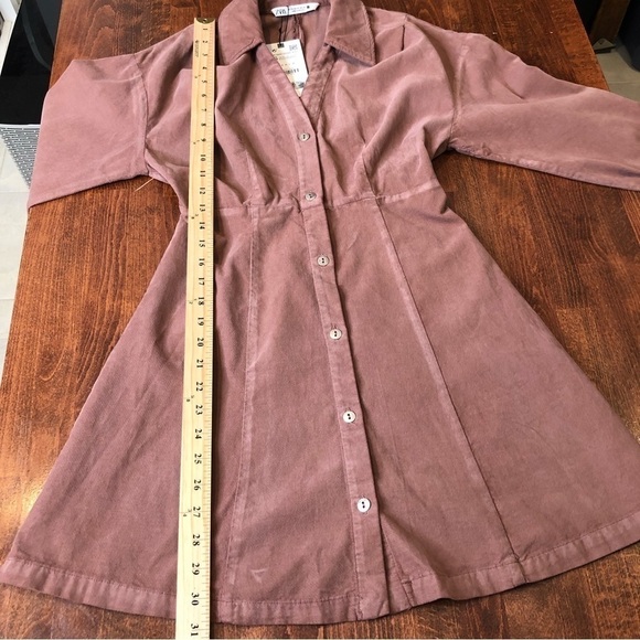 Zara pink/brown corduroy button up mini dress size XS NWT - Picture 8 of 11